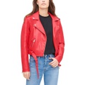 Womens Faux-Leather Belted Hem Moto Jacket