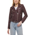 Womens Faux-Leather Belted Hem Moto Jacket