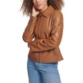 Womens Faux Leather Laydown Collar Jacket