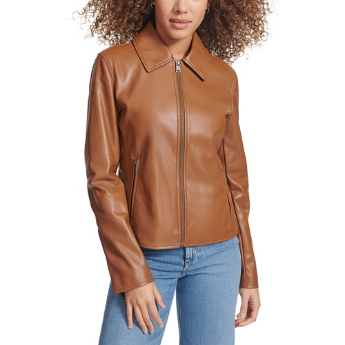 리바이스 Womens Faux Leather Laydown Collar Jacket