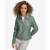 Womens Faux Leather Laydown Collar Jacket