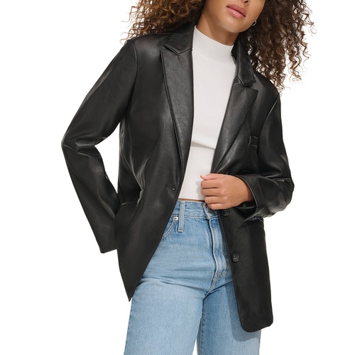 리바이스 Womens Single-Breasted Faux-Leather Blazer