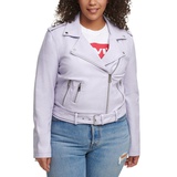 Plus Size Faux Leather Belted Motorcycle Jacket