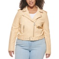 Plus Size Faux Leather Belted Motorcycle Jacket