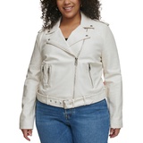 Plus Size Faux Leather Belted Motorcycle Jacket