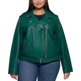 Plus Size Faux Leather Belted Motorcycle Jacket