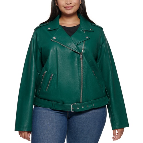 리바이스 Plus Size Faux Leather Belted Motorcycle Jacket