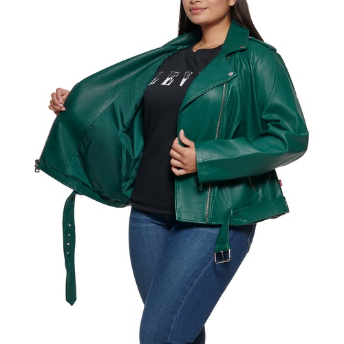 리바이스 Plus Size Faux Leather Belted Motorcycle Jacket