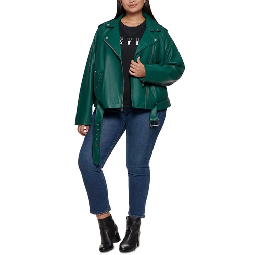 리바이스 Plus Size Faux Leather Belted Motorcycle Jacket