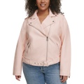 Plus Size Faux Leather Belted Motorcycle Jacket