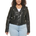 Plus Size Faux Leather Belted Motorcycle Jacket