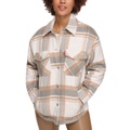 Womens Plaid Buttoned Zip-Front Shacket