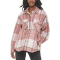 Womens Plaid Buttoned Zip-Front Shacket