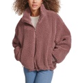 Womens Sherpa Stand Collar Zip Up Jacket