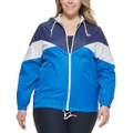 Trendy Plus Size Colorblock Rain Slicker Jacket