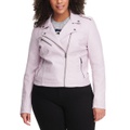 Plus Size Trendy Faux Leather Moto Jacket