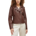 Womens Classic Faux Leather Asymmetrical Moto Jacket