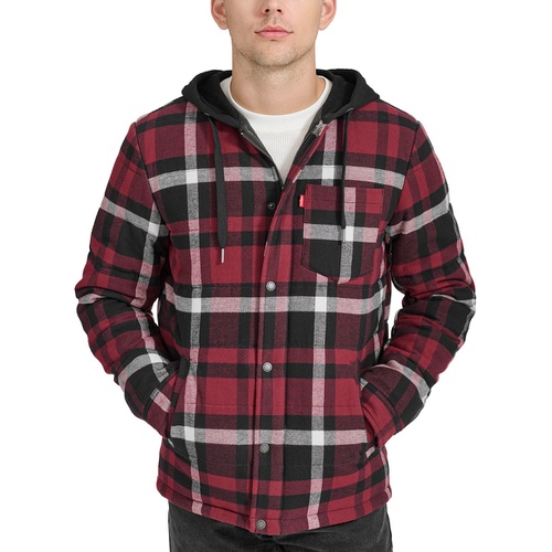 리바이스 Mens Plaid Quilted Hooded Shirt Jacket