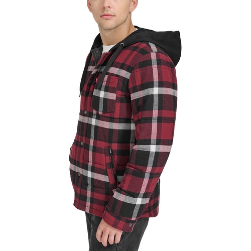 리바이스 Mens Plaid Quilted Hooded Shirt Jacket