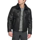 Mens Faux-Shearling Full-Zip Trucker Jacket