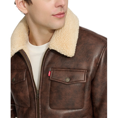 리바이스 Mens Faux-Shearling Full-Zip Trucker Jacket