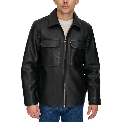 리바이스 Mens Faux-Leather Zip Utility Shirt Jacket