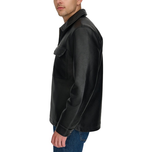 리바이스 Mens Faux-Leather Zip Utility Shirt Jacket