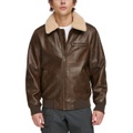 Mens Sherpa Collar Faux Leather Bomber Jacket