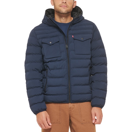 리바이스 Mens Stretch Hooded Two-Pocket Quilted Jacket