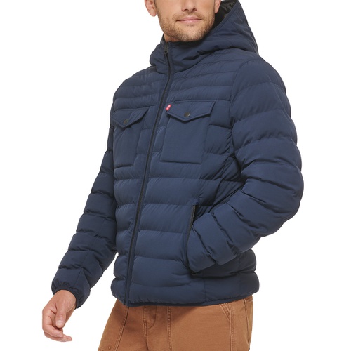 리바이스 Mens Stretch Hooded Two-Pocket Quilted Jacket