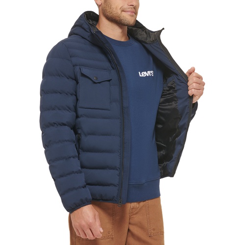 리바이스 Mens Stretch Hooded Two-Pocket Quilted Jacket