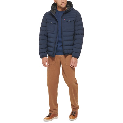 리바이스 Mens Stretch Hooded Two-Pocket Quilted Jacket