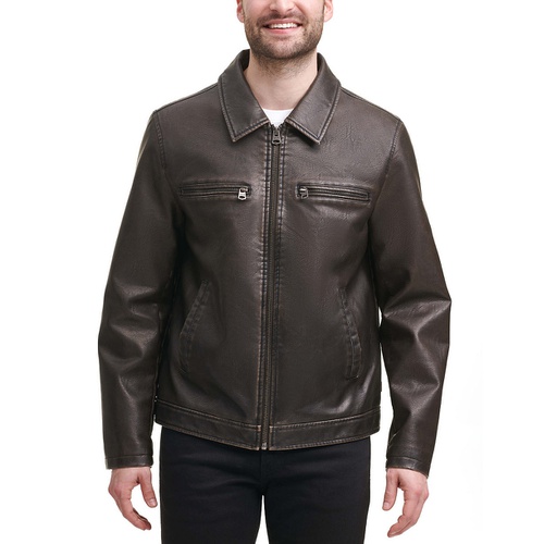 리바이스 Mens Faux Leather Zip-Front Jacket