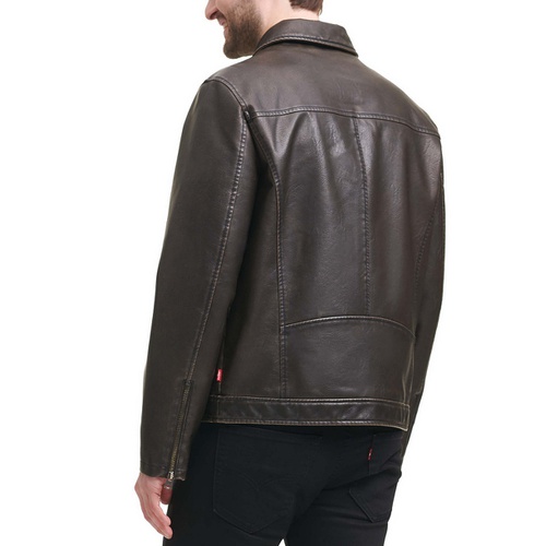 리바이스 Mens Faux Leather Zip-Front Jacket