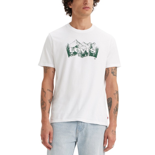 리바이스 Mens Short Sleeve Crewneck Mountain Graphic Logo T-Shirt