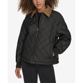 Womens Diamond Quilted Bomber with Corduroy Collar