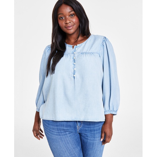 리바이스 Plus Size Halsey 3/4-Sleeve Button-Front Blouse