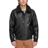 Mens Sherpa Collar Faux Leather Bomber Jacket