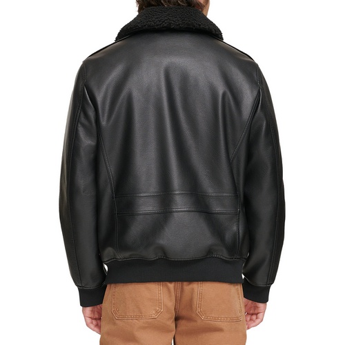 리바이스 Mens Sherpa Collar Faux Leather Bomber Jacket