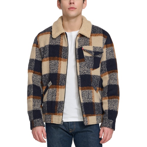 리바이스 Mens Plaid Full-Zip Depot Jacket with Fleece Collar