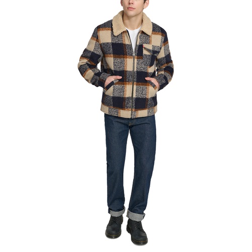 리바이스 Mens Plaid Full-Zip Depot Jacket with Fleece Collar