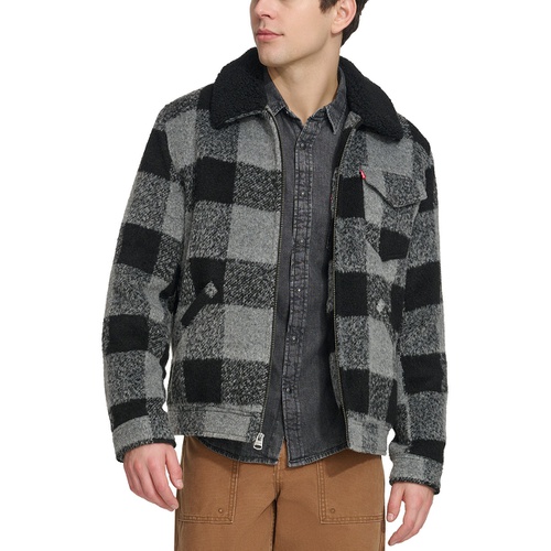 리바이스 Mens Plaid Full-Zip Depot Jacket with Fleece Collar