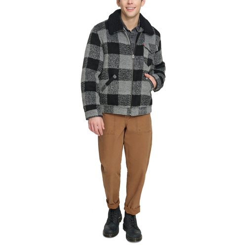 리바이스 Mens Plaid Full-Zip Depot Jacket with Fleece Collar