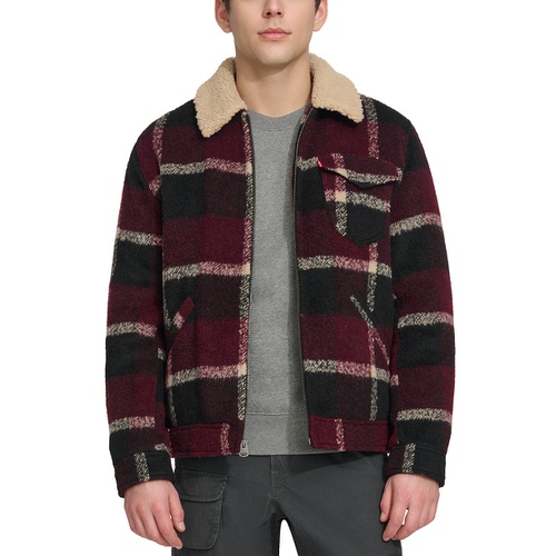 리바이스 Mens Plaid Full-Zip Depot Jacket with Fleece Collar