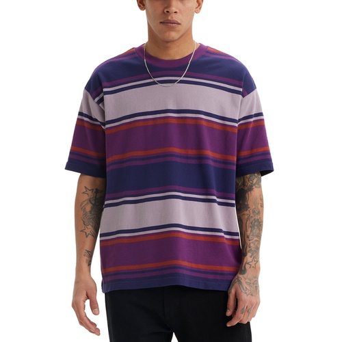 리바이스 Mens Relaxed Fit Short Sleeve Box Stripe Skateboard T-Shirt