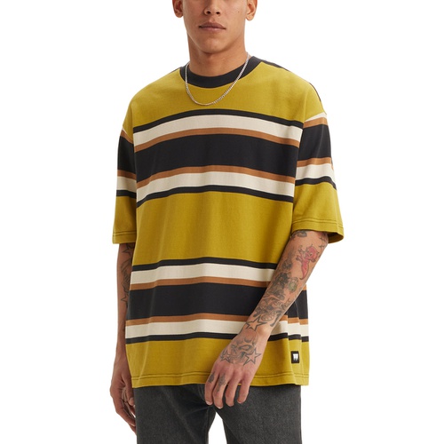 리바이스 Mens Relaxed Fit Short Sleeve Box Stripe Skateboard T-Shirt