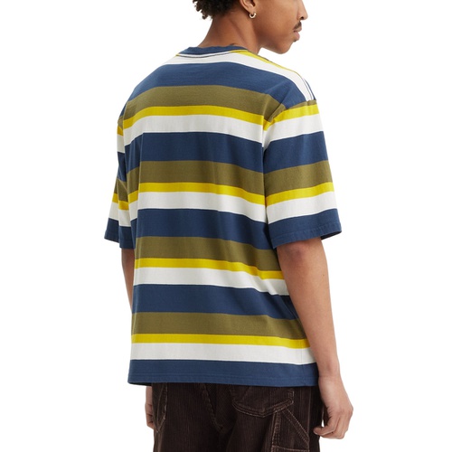 리바이스 Mens Relaxed Fit Workwear Short Sleeve Crewneck Box Stripe T-Shirt