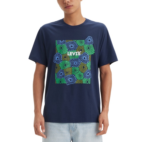 리바이스 Mens Relaxed-Fit Floral Logo Graphic T-Shirt