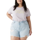 Plus Size Floral Logo Crewneck Cotton T-Shirt