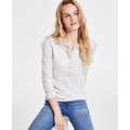 Womens Jakob Long Sleeve Waffle-Knit Henley Top